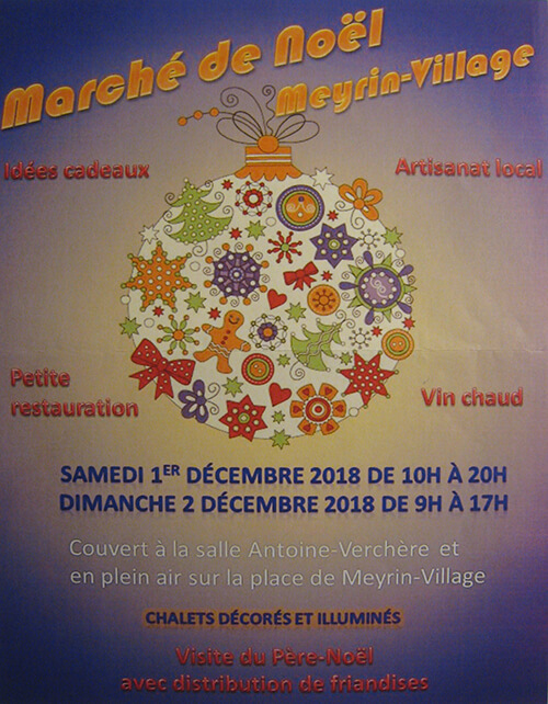 Flyer du marché de Noël de Meyrin village 2018.